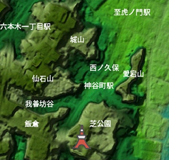 仙石山 地形図 東京タワーアイコン付